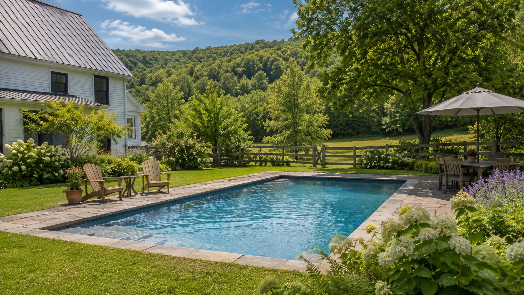 Backyard swimming pool and spa inspected before a Vermont home closing